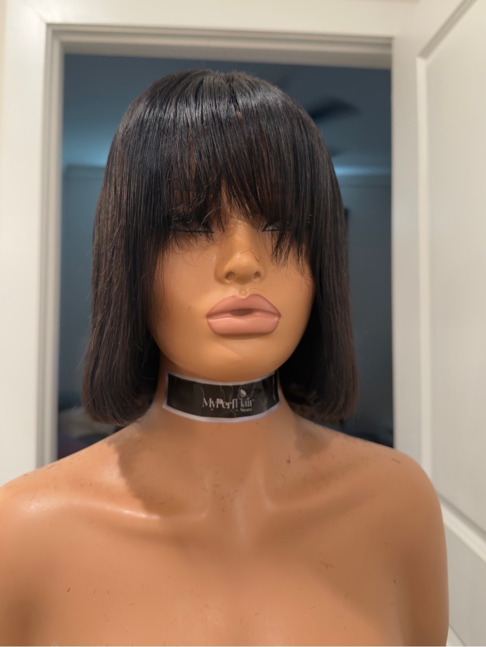 Black Straight Bob Wig with Blunt Bangs